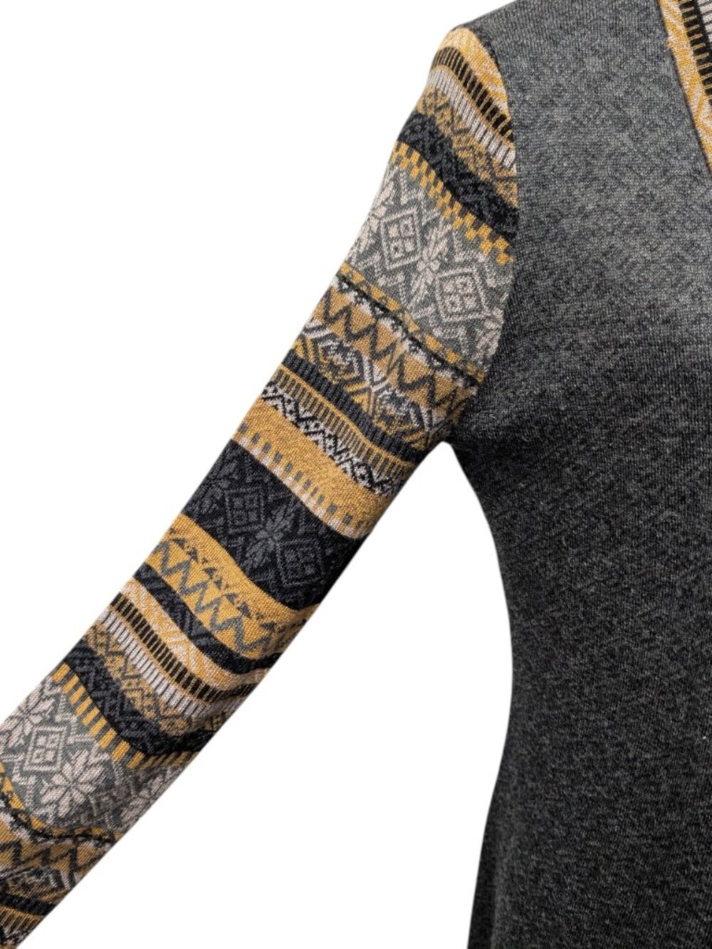 Icelandic Design Womens Size L Gray Gold Fair Isle Open Wool Acrylic Cardigan - Picture 5 of 9